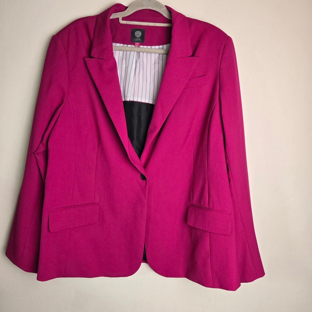 Vince Camuto Womens Plus 22W Fuchsia Pink Single Button Blazer Shoulder Pads